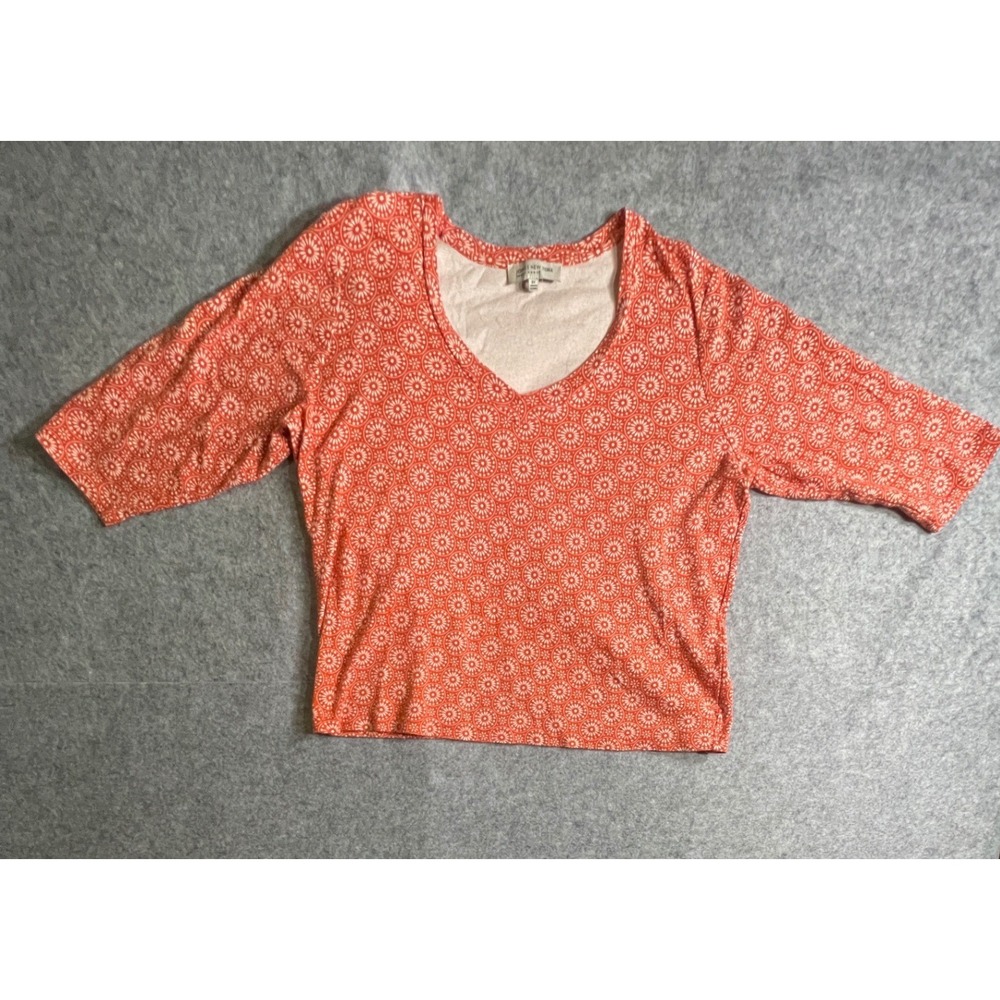 Jones New York Sport Woman Orange Medallion V-Neck 3/4 Sleeve Top Plus Size 2X